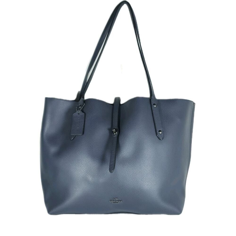 Coach Market 58849 Dark Gray/blue Pebbled Leather Turnlock Tote Shoulder Bag